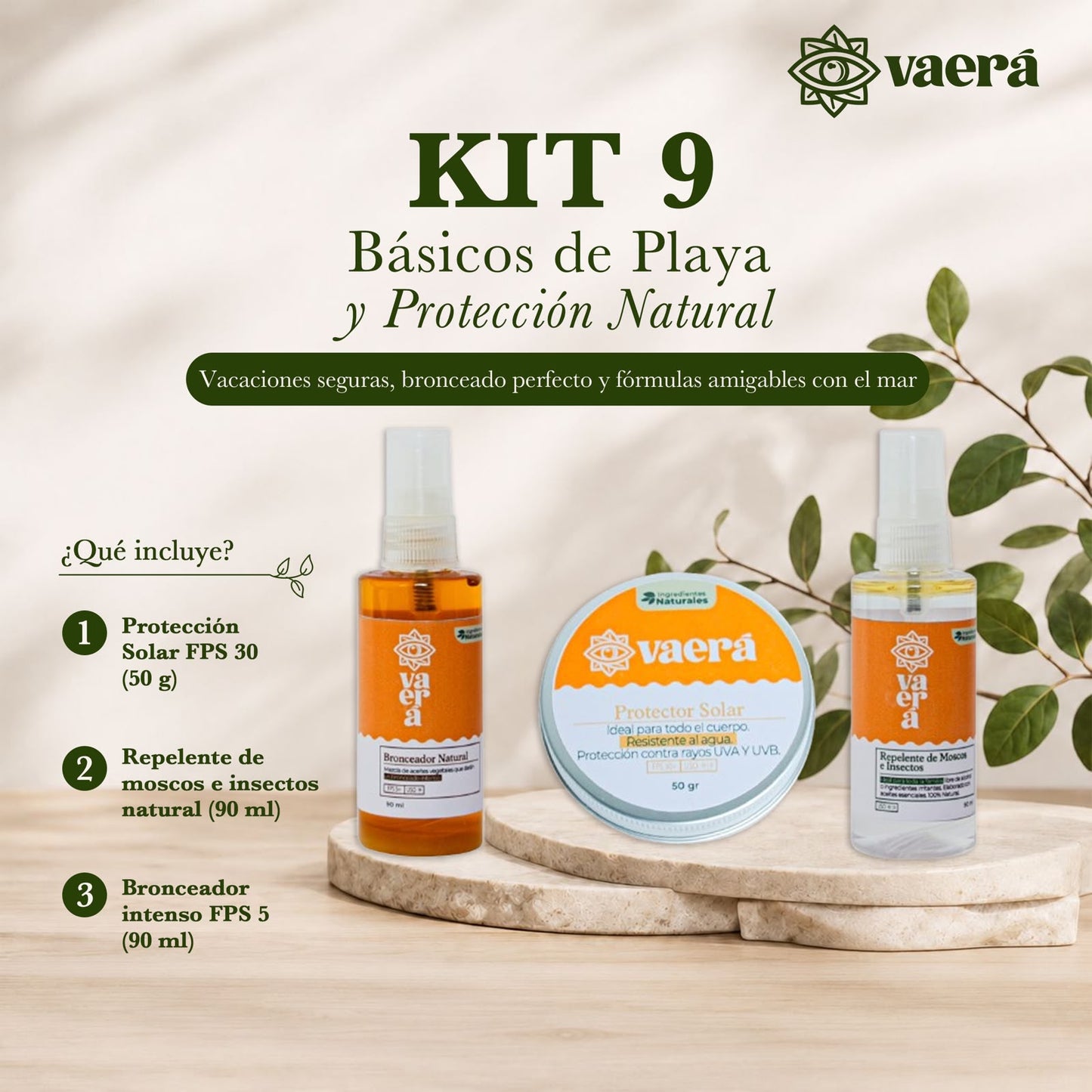 Kit 9 Básico de Playa: Protección Solar, Bronceado y Repelente Natural